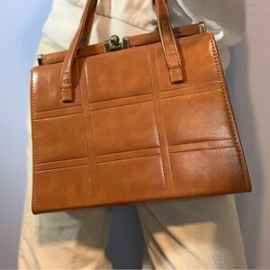 JR Florida cognac brown grid embossed squares  latch shoulder bag vintage